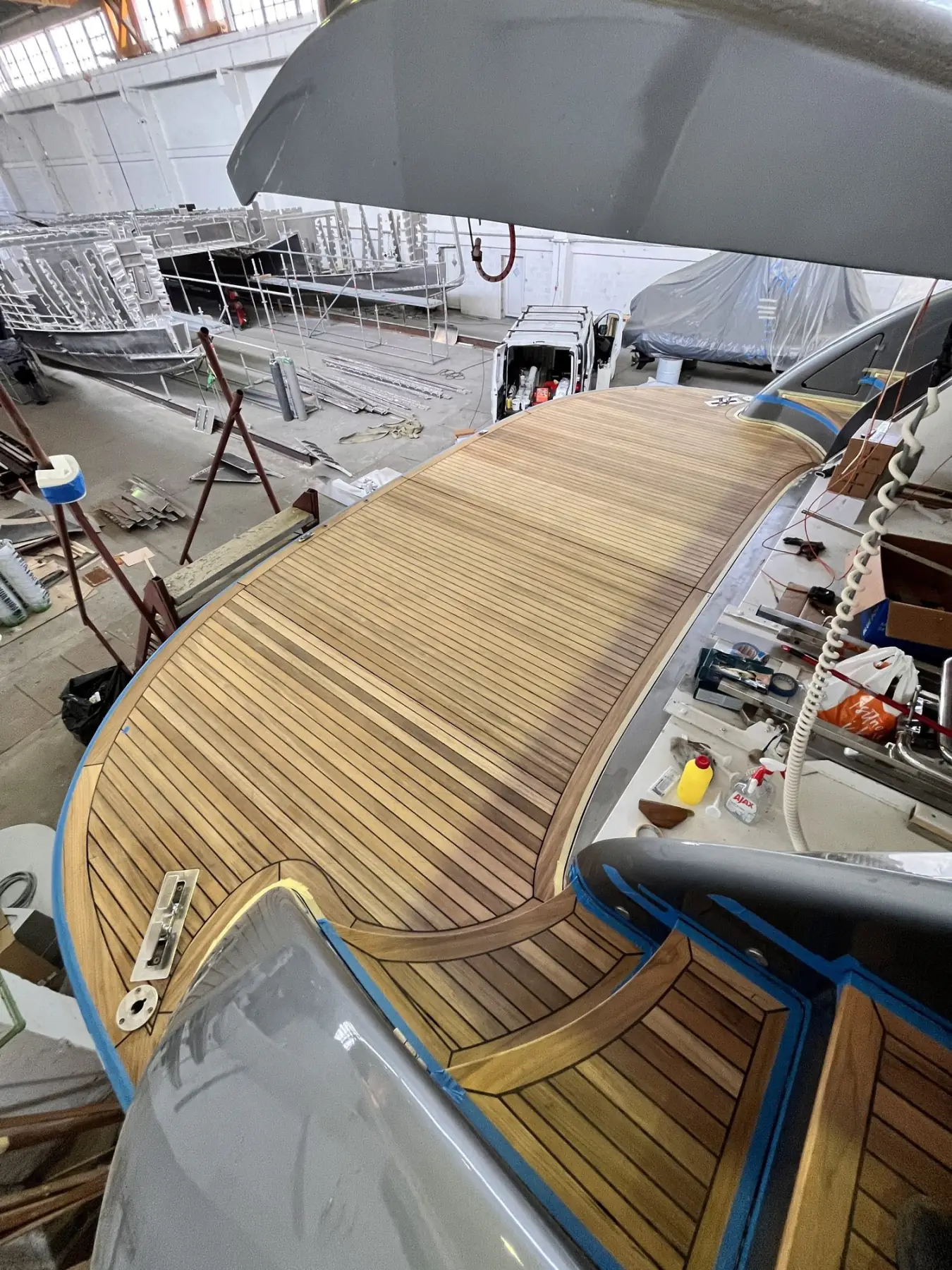 AB 92 foredeck being laid in the shed