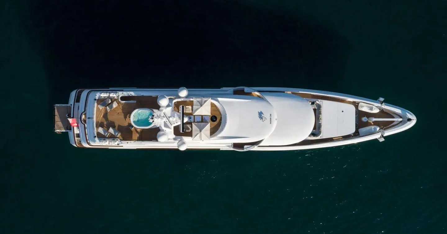 Benetti 60.0 m from the air, teak deck work ongoing